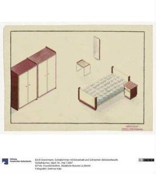 Schlafzimmer mit Einzelbett und Schränken (Möbelentwürfe, Schlafräume)