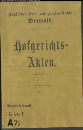 Arens, Friedrich, Kaufmann in Großenmarpe gegen Landrätin von Mengersen zu Reelkirchen