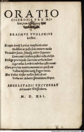 Oratio Ciceronis pro Milone