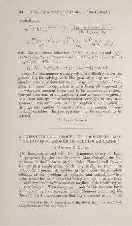 A Geometrical proof of professor MacCullagh's "Theorem of the polar plane"