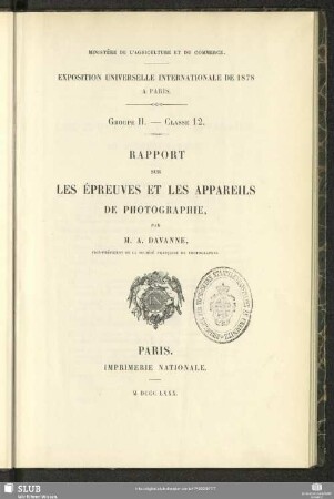 Rapport sur les épreuves et les appareils de photographie