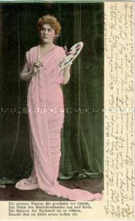 Postkarte mit Muse der Malerei und Vers