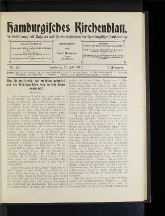 Nr. 29. Hamburg, 21. Juli 1912. 9. Jahrgang.