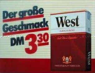 Werbeschild für "West"-Zigaretten