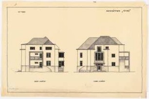 Umbau eines Landhauses Monatskonkurrenz Februar 1933: Aufriss Nordansicht, Westansicht 1:100