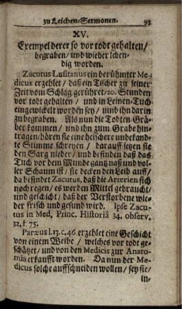 XV. Exempel derer so vor Todt gehalten / begraben / und wieder lebendig worden