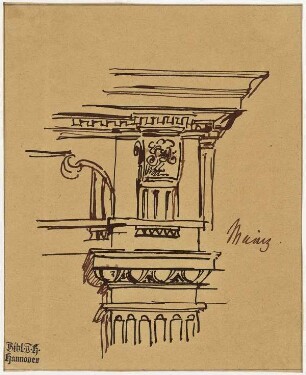 Gebäude in Mainz, Gebälk (Ausschnitt)