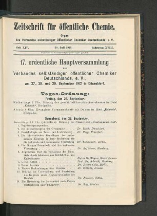 Zeft XIV. 30. Juli 1912. Jahrgang XVIII.