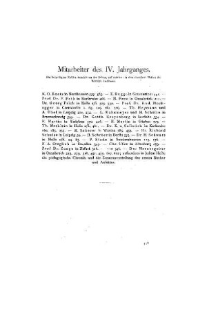 Mitarbeiter des IV. Jahrganges
