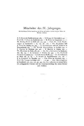 Mitarbeiter des IV. Jahrganges