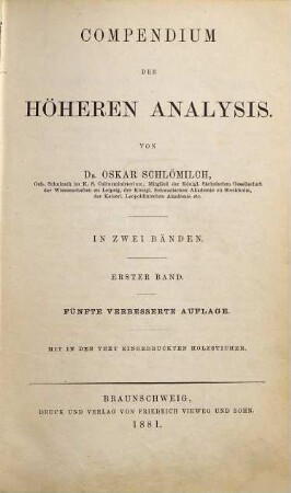 Compendium der höheren Analysis : in zwei Bänden, 1