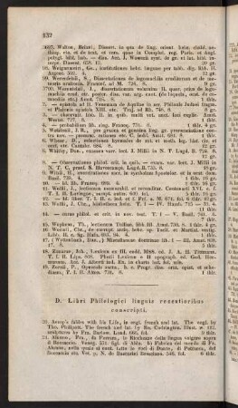 D. Libri Philologici linguis recentioribus conscripti.