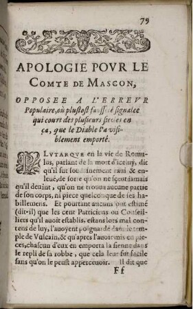 Apologie pour le Comte de Mascon [...]