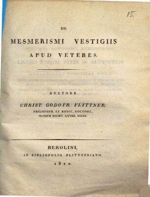 De Mesmerismi vestigiis apud Veteres