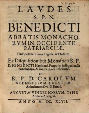 Laudes S. Benedicti Abb. eiusque regulae