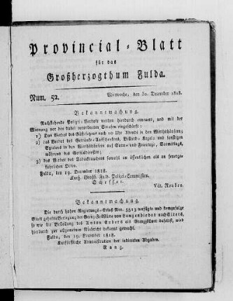 Num. 52, Ausgabe vom 30. Dezember 1818