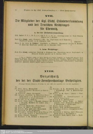 XVIII. Verzeichniß der bei der Stadt-Fernsprechanlage Betheiligten