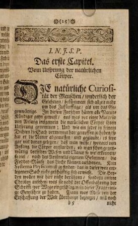 25-41, Das erste Capitel. Vom Ursprung der natürlichen Cörper.