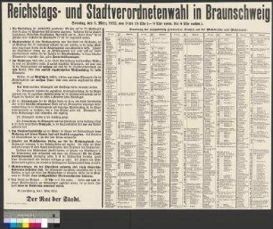 Bekanntmachung zur Organisation der Reichstags- und Stadtverordnetenwahl am 5. März 1933 in der Stadt Braunschweig