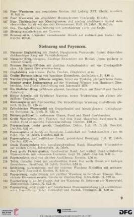Steinzeug und Fayencen (Nr. 191-304)