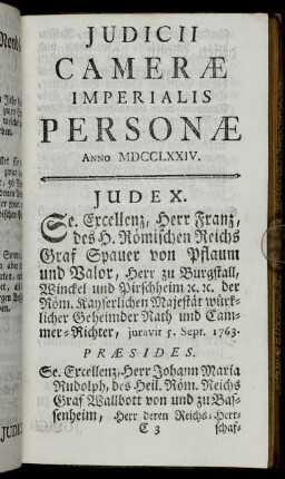 Judicii Cameræ Imperialis Personæ Anno MDCCLXXIV.