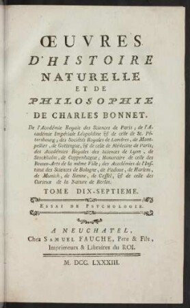 Oeuvres d' histoire naturelle et de philosophie; Bd. 17: Essai de psychologie