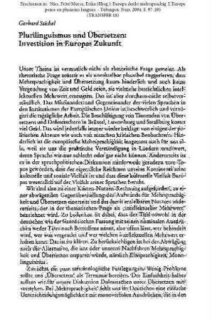 Plurilinguismus und Übersetzen: Investitionen in Europas Zukunft