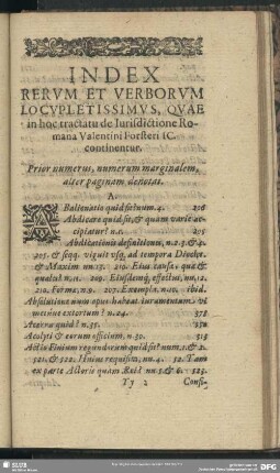 Index Rerum Et Verborum Locupletissimus, Quae in hoc tractatu de Iurisdictione Romana Valentini Forsteri IC. continentur