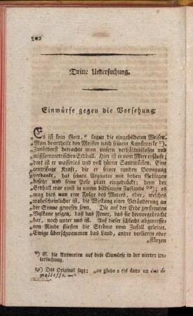 Dritte Untersuchung. Einwürfe gegen die Vorsehung.