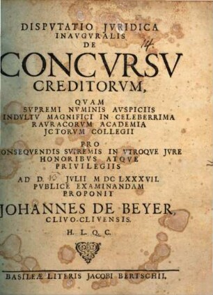 Disputatio Iuridica Inauguralis De Concursu Creditorum