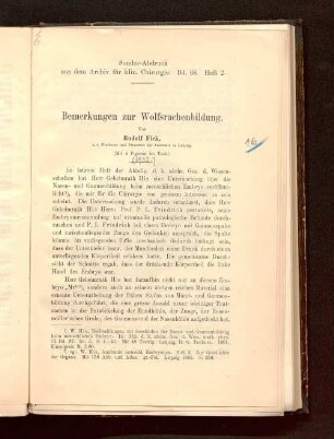 Bemerkungen zur Wolfsrachenbildung