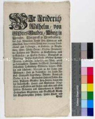 Edikt von Friedrich Wilhelm I. König in Preußen betreffend gegen die Landesordnung verstoßende eigenmächtige und unzulässige Gebühreneinnamen (Zählgeld) durch Staatsbedienstete bei Güterverkäufen