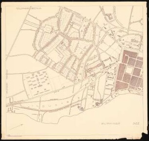 Bebauungsplan der Stadterweiterung, Neuruppin 1. Projekt. Südliche Hälfte: (von Inv.Nr. 21173): Grund- und Lageplan 1:2500, bestehend aus den Teilplänen H. J. 1123 und 1122