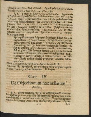 Cap. IV. De Obiectionum nonnullarum Analysi.