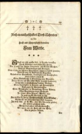 Noch ein nachgeschicktes Trost-Schreiben an Die Hoch- und schmertzlichst-betrübte Frau Wittbe