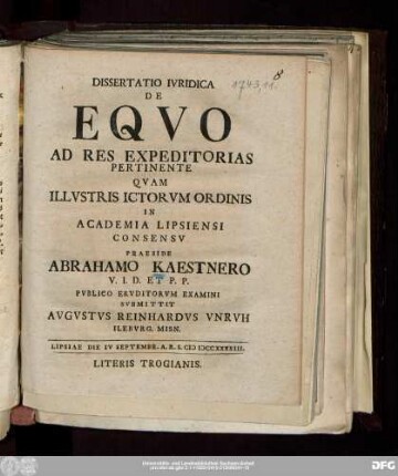 Dissertatio Ivridica De Eqvo Ad Res Expeditorias Pertinente