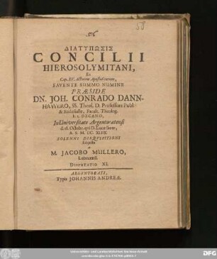 Diatypōsis Concilii Hierosolymitani : Ex Cap. XV. Actuum Apostolicorum