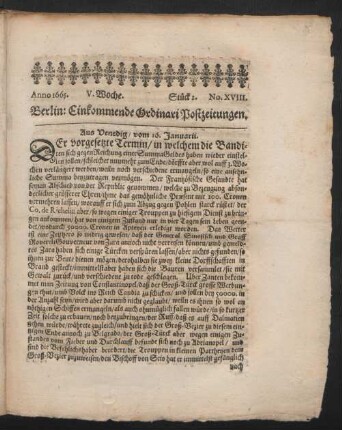Anno 1665. V. Woche. Stück 2. No. XVIII.