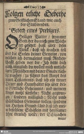 Folgen etliche Gebethe zum Geistlichen Stand, wie auch der Studirenden