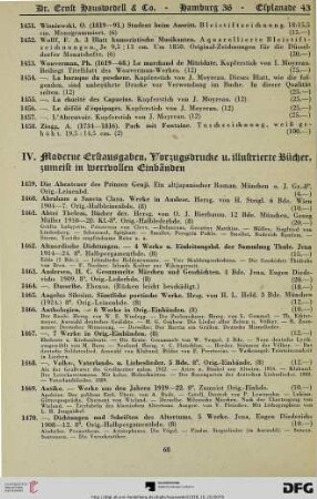 - 98 IV. Moderne Erstausgaben, Vorzugsdrucke und illustrierte Bücher, zumeist in wertvollen Einbänden (Nr.1459 - Nr.2145)
