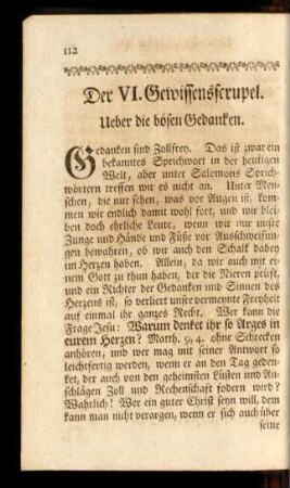 Der VI. Gewissensscrupel. Ueber die bösen Gedanken
