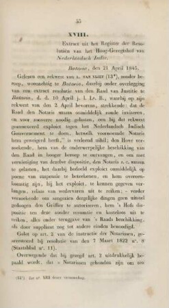 XVIII. Extract uit het register der resolutien van het Hoog-Geregtshof van Nederlandsch Indie.