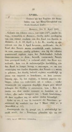 XVIII. Extract uit het register der resolutien van het Hoog-Geregtshof van Nederlandsch Indie.