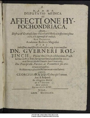 Disputatio Medica De Affectione Hypochondriaca