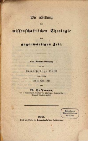 Die Stellung der wissenschaftlichen Theologie zur gegenwärtigen Zeit
