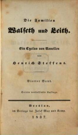 Novellen : Gesammt-Ausgabe. 5, Die Familien Walseth und Leith. 4. Bd. : ein Cyclus von Novellen