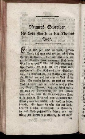 Neuntes Schreiben des Lord an den Thomas Boot.