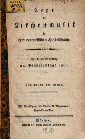 Text zur Kirchenmusik in dem evangelischen Hofbethhause
