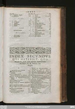 Index Secundus, Qui Ostendit, Quomodo, Et In Qua Sententia Patres, & alii Autores sint allegati.
