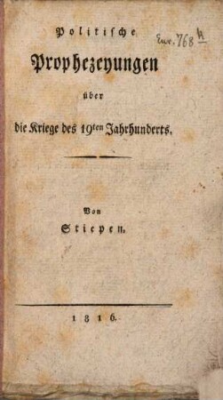Politische Prophezeyungen über die Kriege des 19. Jahrhunderts